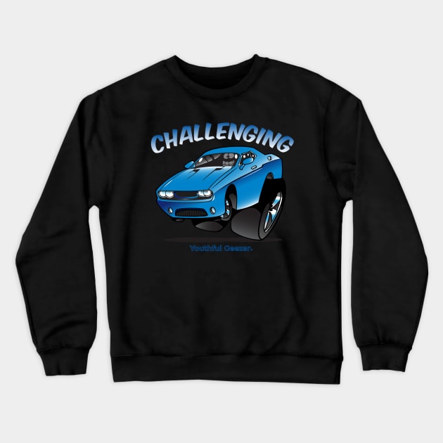 Challenging Cartoon Car Toon Crewneck Sweatshirt by YouthfulGeezer